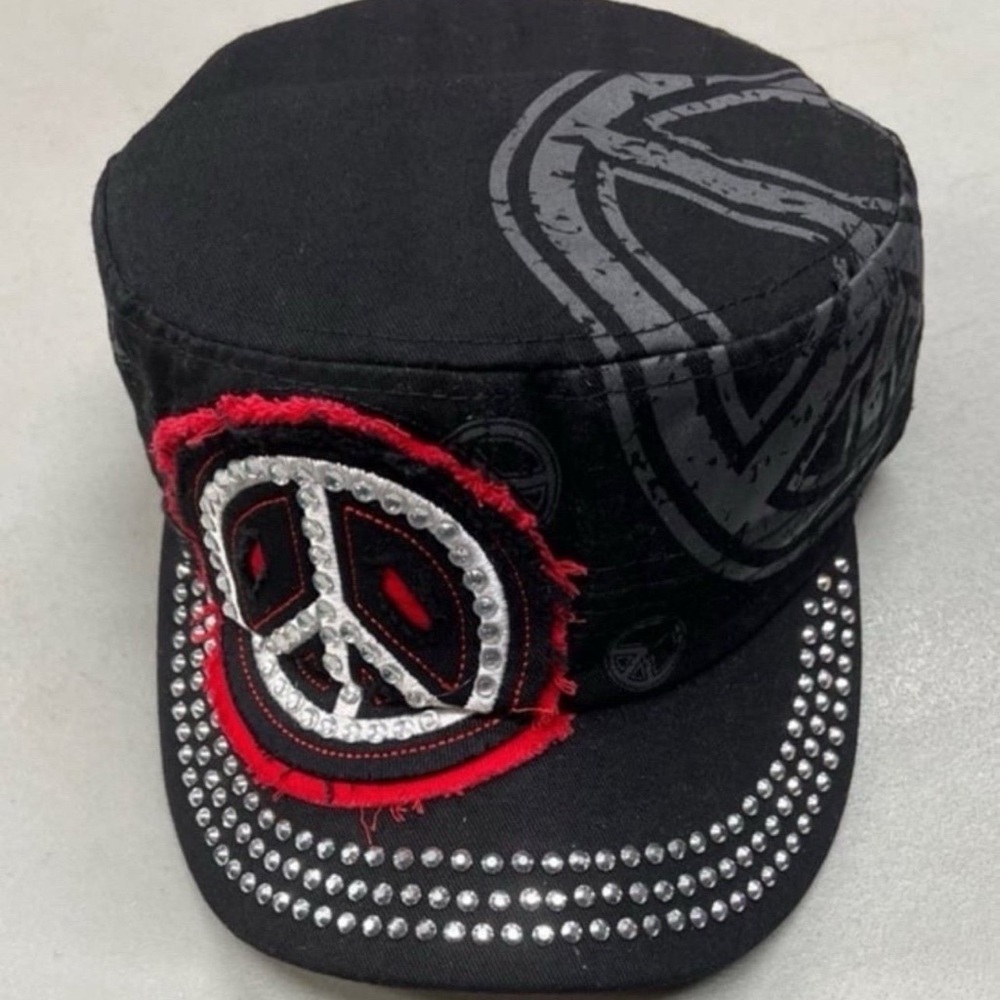 Black Cap with Peace Sign and Studs